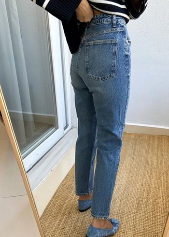 Yüksek bel orta mavi mom jean - Görsel 5