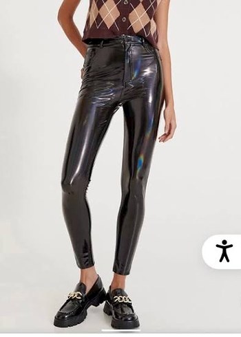 Pull&Bear Siyah Deri Hologram tayt