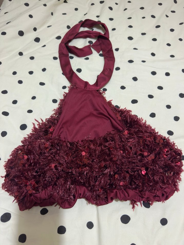 Tuylu bordo kirmizi zara ust - Görsel 4