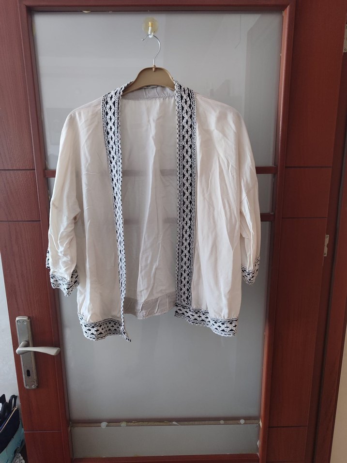 Bej Midi Kadın Kimono,2 adet Salaş Kesim, Uzun Kollu - Görsel 2