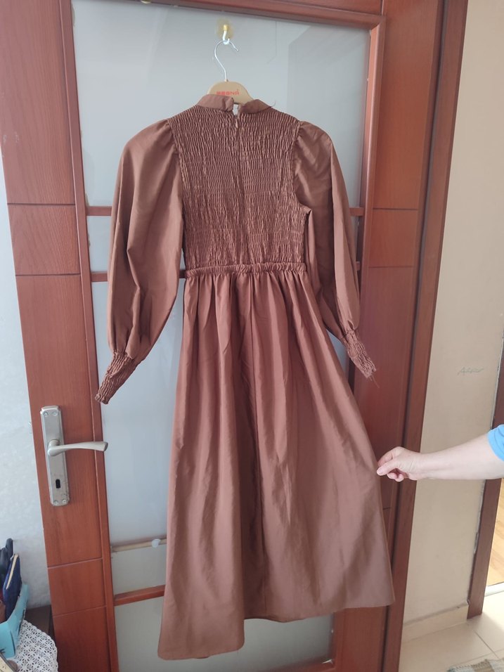 Bej Uzun Keten Bohem Elbise - Görsel 2