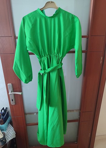 Drapeli Yeşil Uzun Kollu Kadın Elbise - Görsel 2
