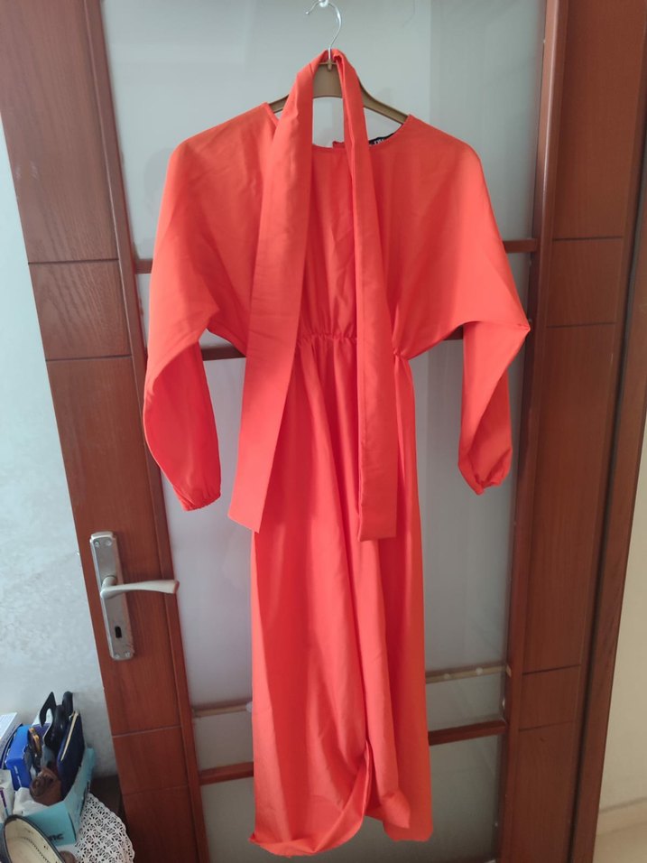 Drapeli Yeşil Uzun Kollu Kadın Elbise - Görsel 3