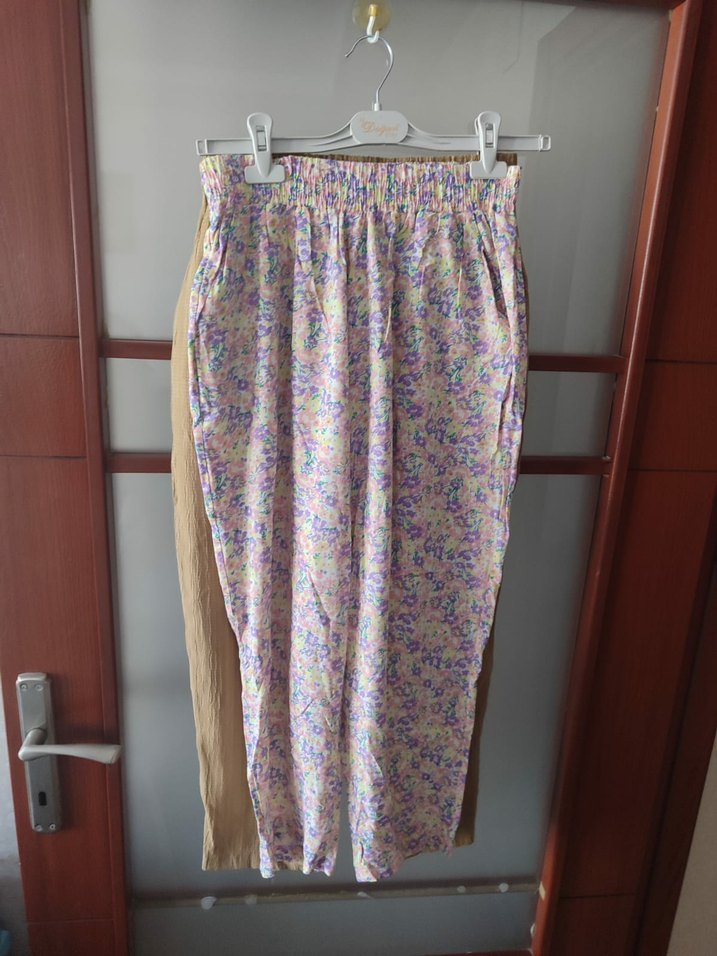 Bej Salaş Keten Midi Kadın Pantolon - Görsel 2