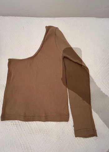 Zara Camel Tek Omuzlu Uzun Kollu Keten Bluz