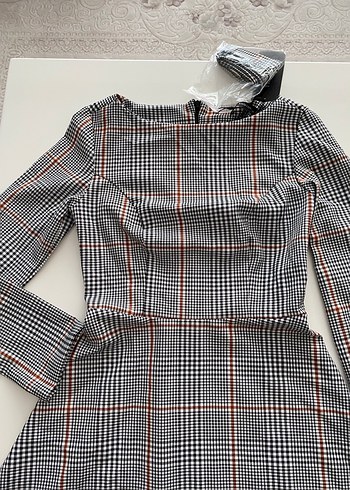 Gri Ekose Midi Uzun Kollu Elbise - Görsel 5