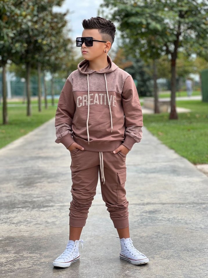 Erkek Gri Kapüşonlu Bağcıklı Batik Desenli Eşofman - Görsel 2