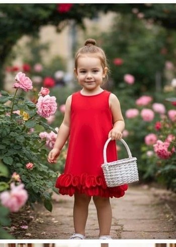 Kız Çocuk Kırmızı Fırfırlı Kolsuz Elbise - Görsel 2