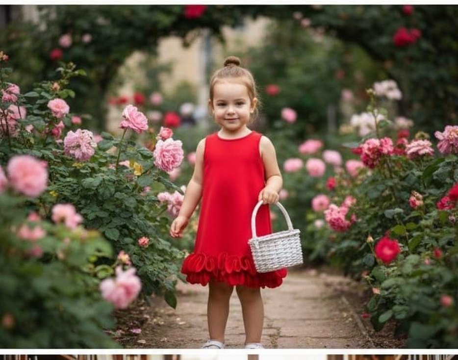 Kız Çocuk Kırmızı Fırfırlı Kolsuz Elbise - Görsel 2