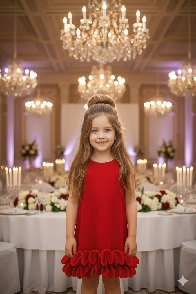 Kız Çocuk Kırmızı Fırfırlı Kolsuz Elbise - Görsel 4