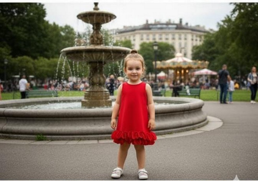 Kız Çocuk Kırmızı Fırfırlı Kolsuz Elbise - Görsel 3