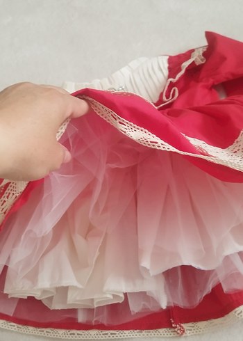 Kırmızı Fırfırlı Vintage kız çocuk elbise - Görsel 6