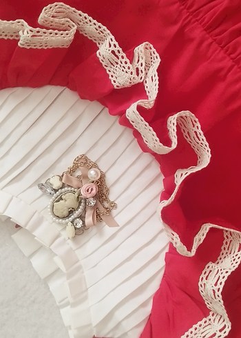 Kırmızı Fırfırlı Vintage kız çocuk elbise - Görsel 5