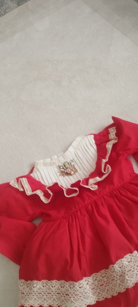 Kırmızı Fırfırlı Vintage kız çocuk elbise - Görsel 2