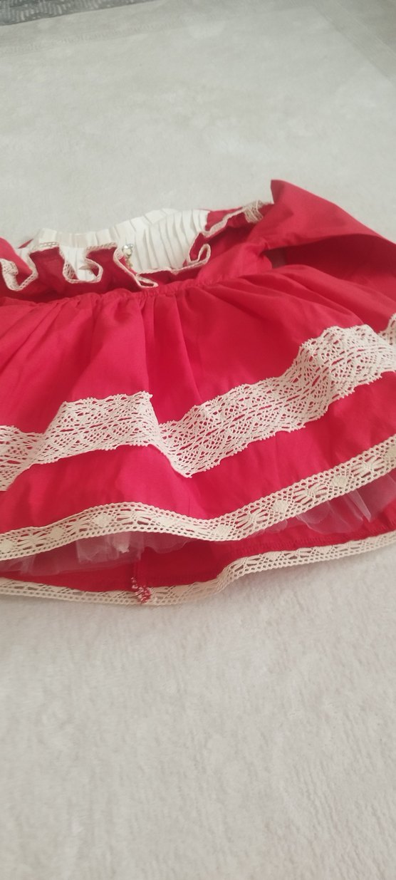 Kırmızı Fırfırlı Vintage kız çocuk elbise - Görsel 3