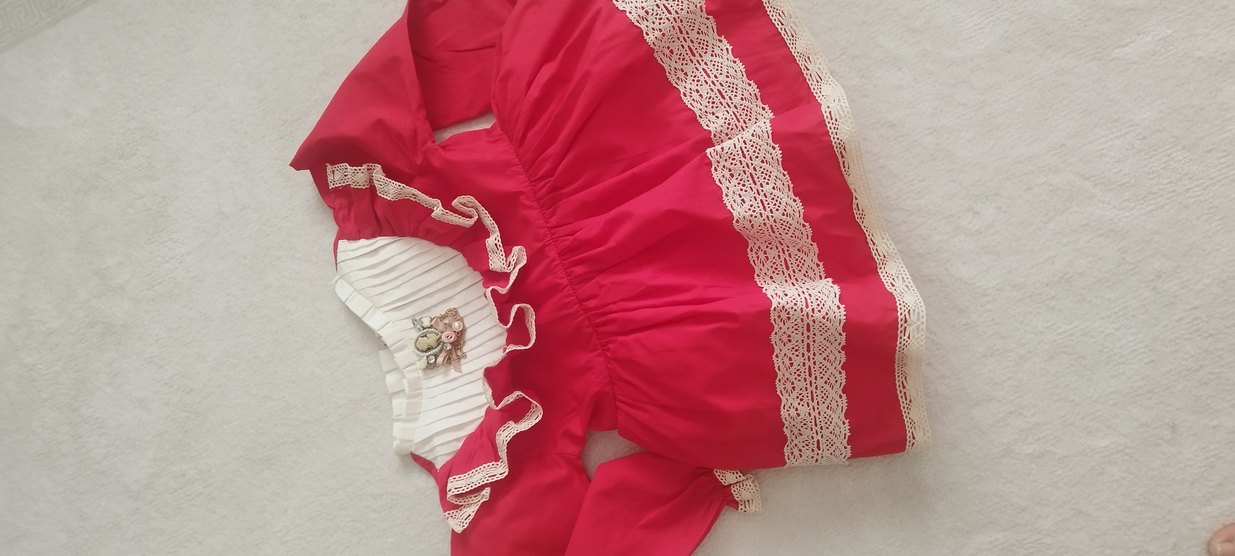 Kırmızı Fırfırlı Vintage kız çocuk elbise - Görsel 4