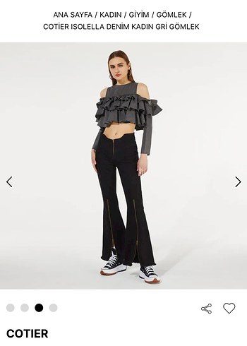 Kadın Gri Denim Volanlı Bluzz