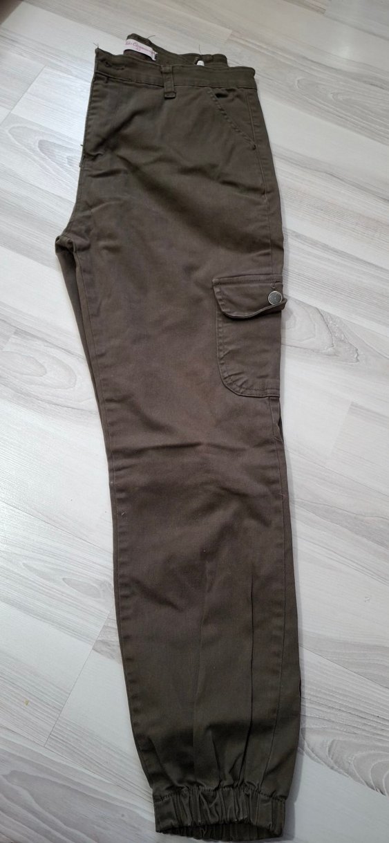 Kot Keten Asker Yeşili Kargo Pantolon - Görsel 3