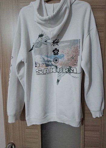 Beyaz Kapüşonlu Kadın Sweatshirt - Görsel 2