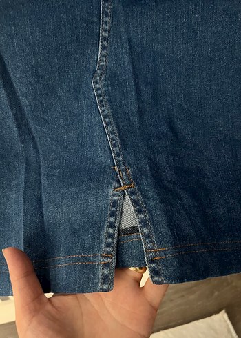 36 Beden Kadın Koyu Mavi Denim Midi Etek