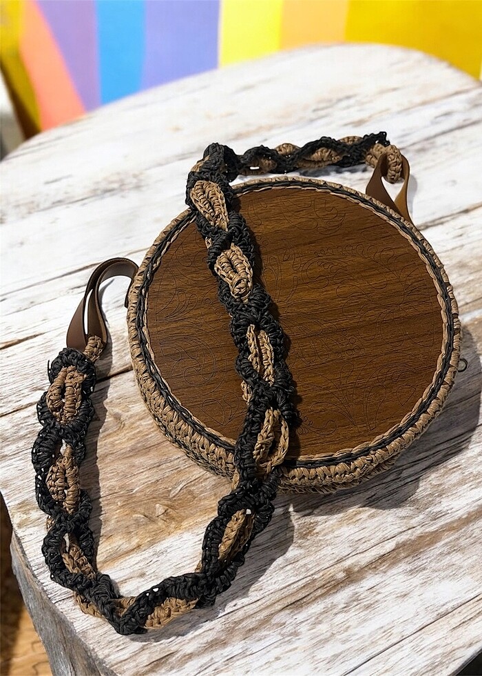 Ahşap plaka örgü çanta - Görsel 4