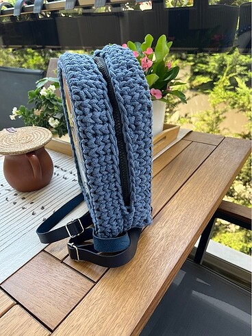 Ahşap plaka örgü sırt çantası - Görsel 3