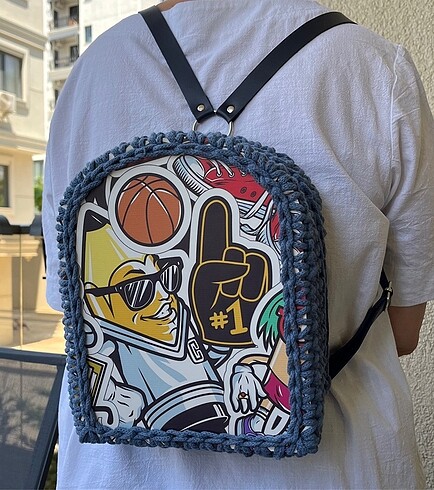 Ahşap plaka örgü sırt çantası - Görsel 5