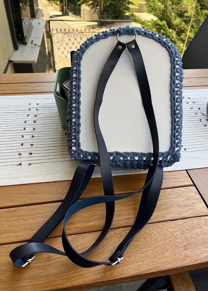 Ahşap plaka örgü sırt çantası - Görsel 2