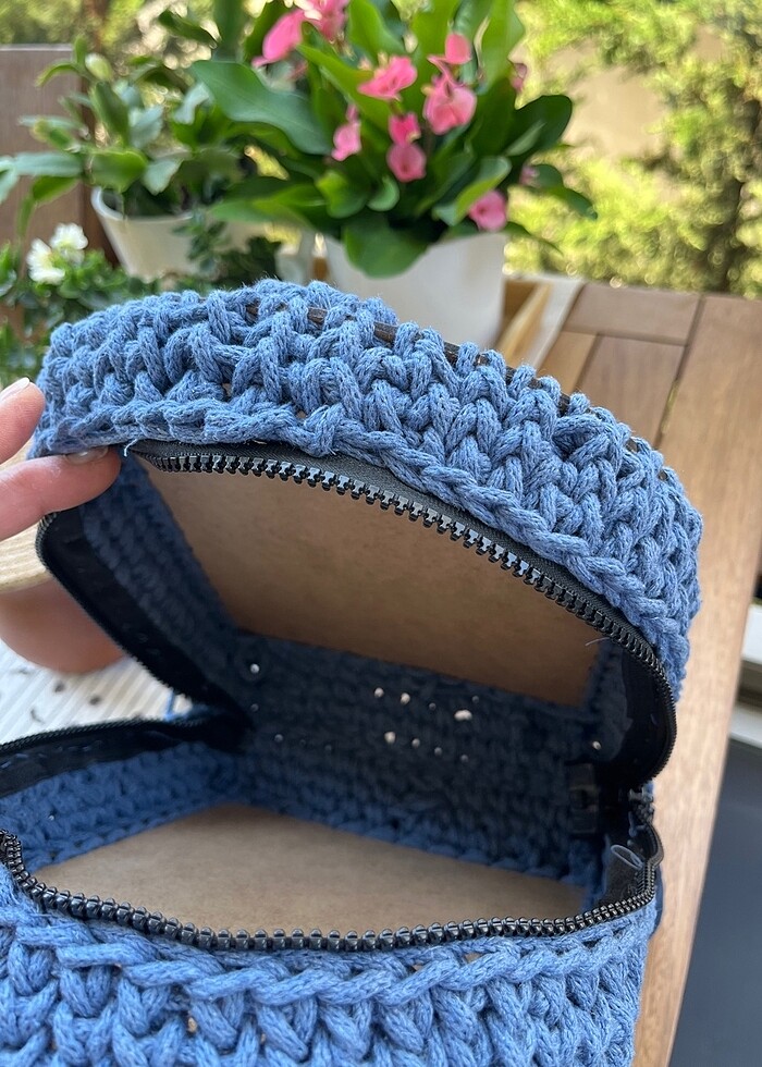 Ahşap plaka örgü sırt çantası - Görsel 4