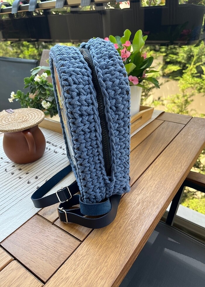 Ahşap plaka örgü sırt çantası - Görsel 3