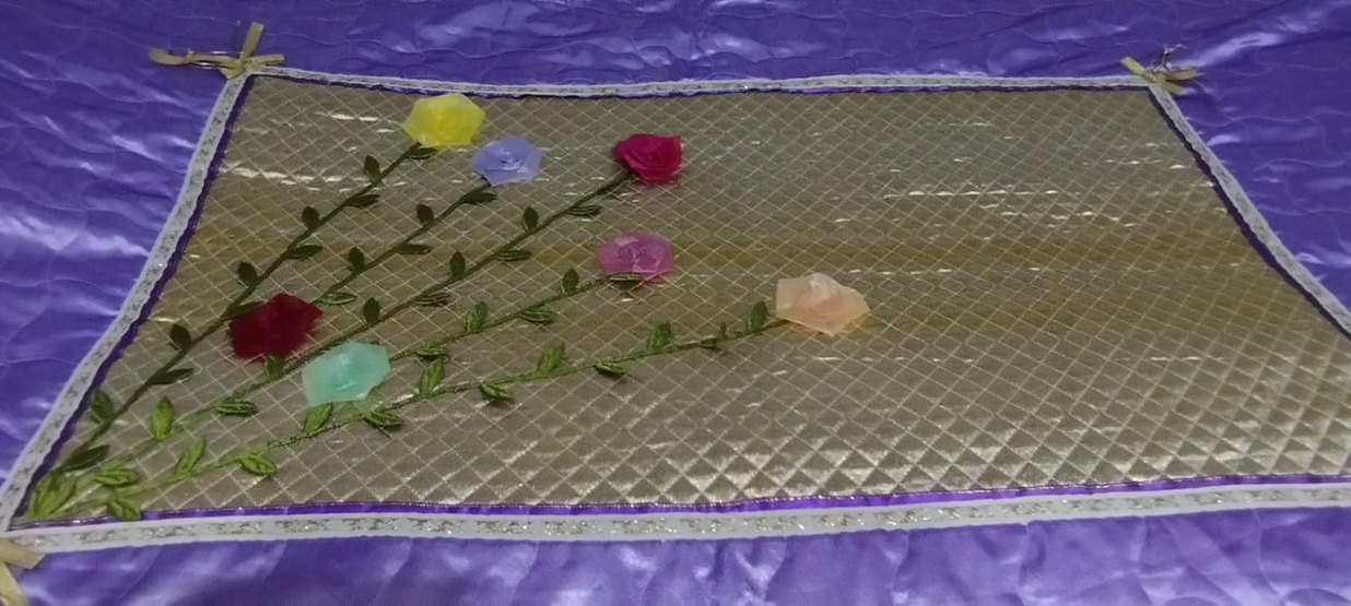 İşlemeli Parlak Mor ve Sarı Yatak Örtüsü - Görsel 3