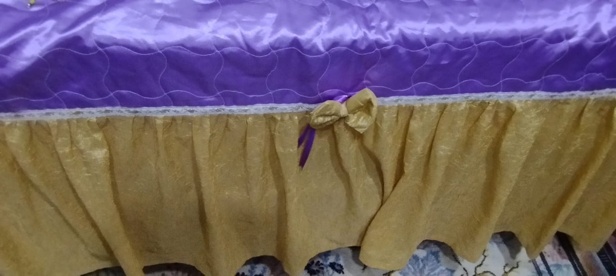 İşlemeli Parlak Mor ve Sarı Yatak Örtüsü - Görsel 4