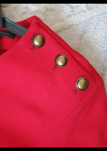 Düğmeli Kırmızı Midi Hamile Ceketi - Görsel 2