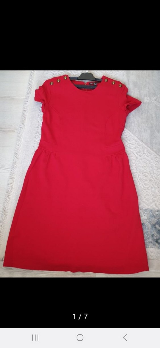 Düğmeli Kırmızı Midi Hamile Ceketi - Görsel 4