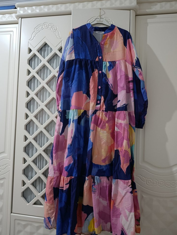 Kadın Çok Renkli Uzun Elbise - Görsel 3