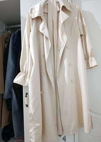 krem Uzun Kadın Trençkot - Görsel 3
