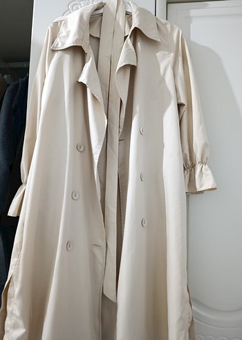 krem Uzun Kadın Trençkot - Görsel 2