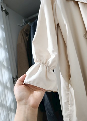 krem Uzun Kadın Trençkot - Görsel 5