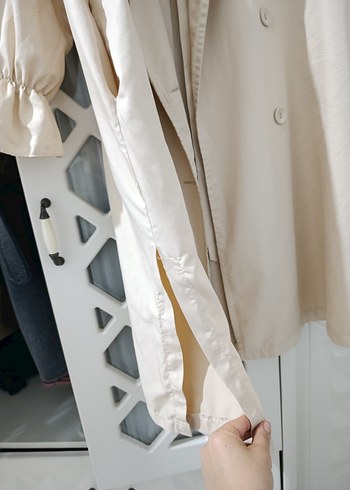 krem Uzun Kadın Trençkot - Görsel 4