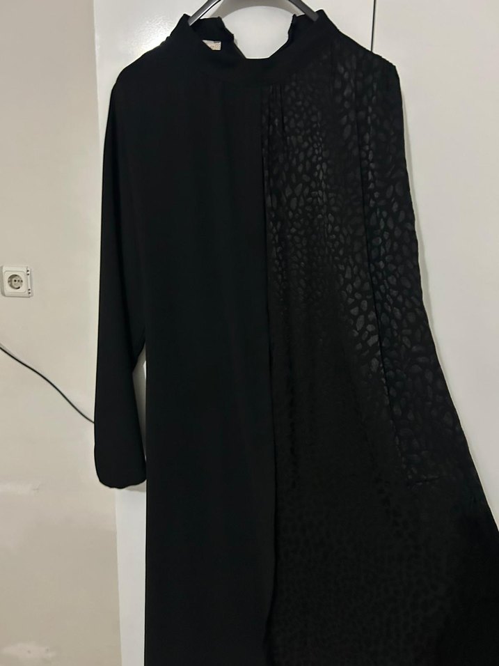 Siyah Uzun Kollu Salaş Siyah Elbise - Görsel 5