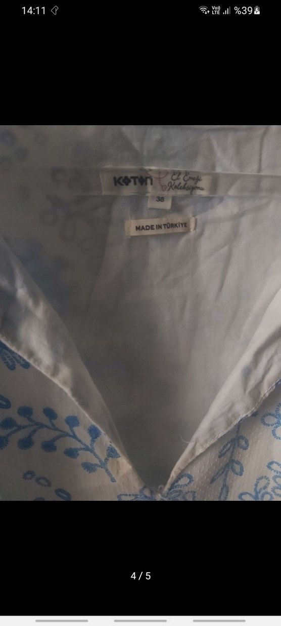 koton kadin Mavi Mini Katlı Balon Kollu Elbise - Görsel 4