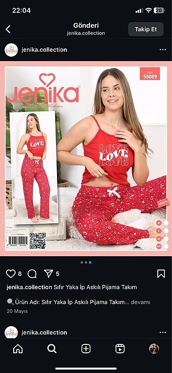 l Beden kırmızı Renk Pijama Takımı