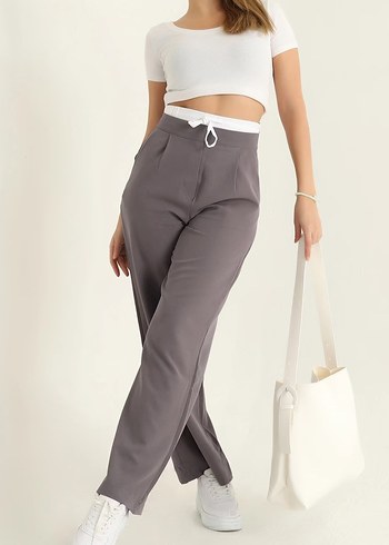 Gri Regular Fit Midi Kumaş Pantolon
