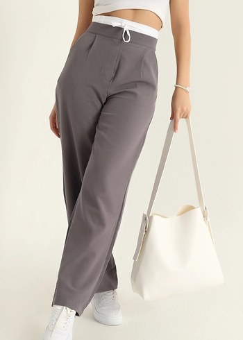 l Beden Gri Regular Fit Midi Kumaş Pantolon