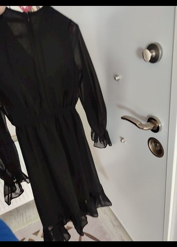 l Beden siyah Renk Uzun Kollu Siyah Gotik Midi Elbise