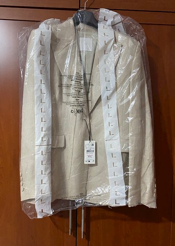xs Beden Bej Kadın Keten Klasik Blazer Ceket