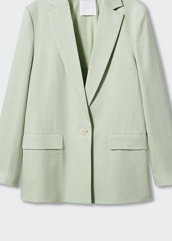 xs Beden yeşil Renk Bej Dantel Detaylı Uzun Kadın Blazer