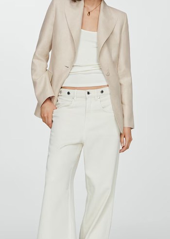 Mango Bej Keten Kadın Blazer Ceket