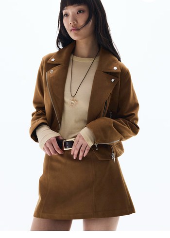 H&M Kahverengi Süet Kemerli Midi Ceket
