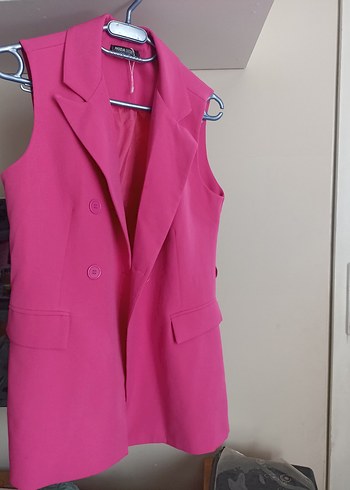 Düğmeli Beyaz Keten Kadın Blazer Ceket - Görsel 3